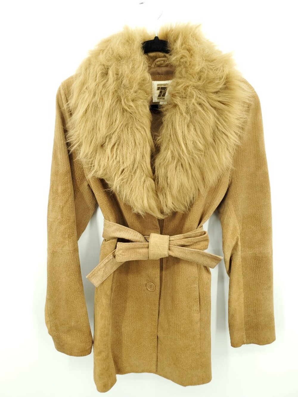 Seventy Seven Vintage-Style Leather Penny Lane Coat L Faux Fur Trim